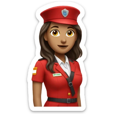 Recruitment girl in red uniform with QSense haft sticker