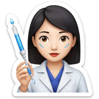 emoji of an asian woman wizard who wields a micropipette as a wand and a DNA helix spell coming from the pipette wand sticker