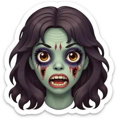 garota zumbi (cabelos ondulados escuros longos, com franja acima da sombrancelha, olhos castanhos, cilios grandes, boca grande) sticker