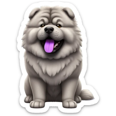 Full body gray Chow chow with purple tongue, photorealistic 4k sticker