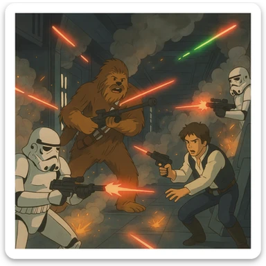 BLASTER FIRE, EVERYWHERE, SMOKE, STAR WARS, SHOOTOUT, INSIDE THE DEATH STAR , EMPIRE STRIKES BACK, RETURN OF THE JEDI sticker