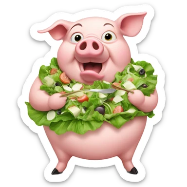 Fat and ugly pig eating salad sticker