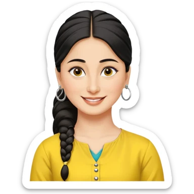 generate a pretty bratz emoji that looks like Kareena Kapoor's Geet character. 
Make her wear a yellow kurti, silver hoops, black hair in a ponytail. smiling big sticker