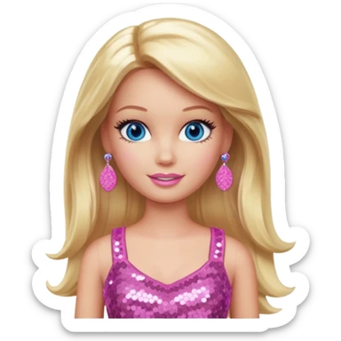 Barbie from Barbie & Friends with blue eyes, long blonde hair, pink sequin crop top sticker