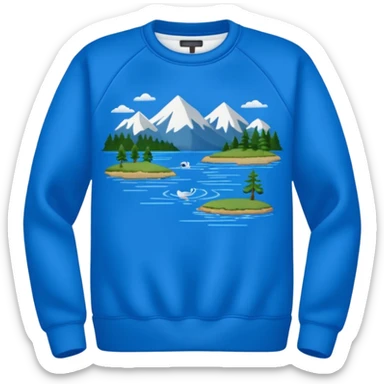Sweat shirt with embroidered really really really small lake design sticker