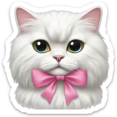 white Persian cat with pink bow sticker