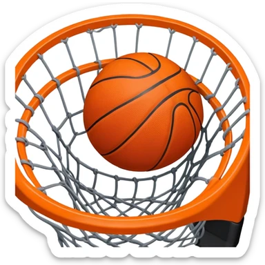 Top-down view of basketball pushing through center of net, iOS emoji style sticker