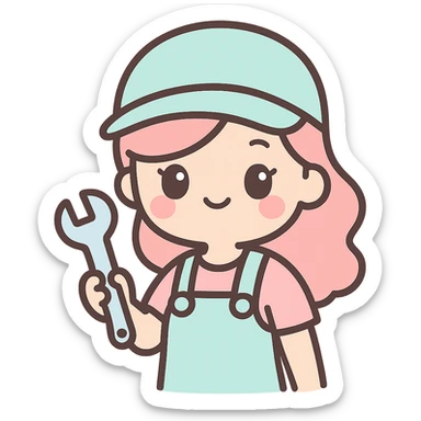 female plumber, cute woman plumber with big eyes, holding a wrench, pastel colors sticker
