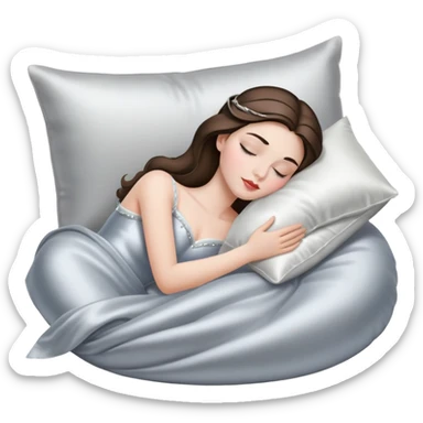sleeping beauty brunette white girl with a silver silk pillow sticker