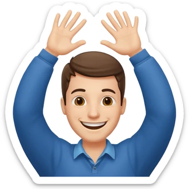 very happy guy with BIG smile and hands above head sticker