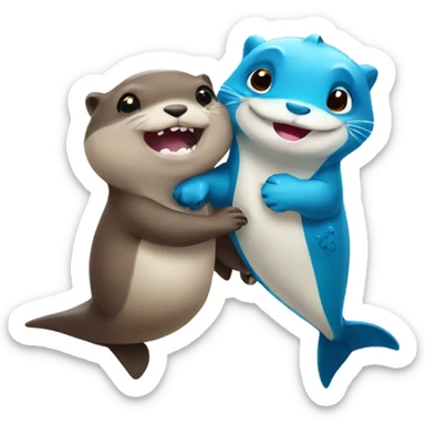 Otter and baby shark holding hands sticker