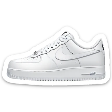 A pair of completely white Nike Air Force 1 sneakers positioned one behind the other, clean design with Nike swoosh sticker