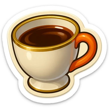 Hermès-style cup of tea, minimal design, Hermès orange handle, gold rim, cute emoji style, alternate angle, on white or transparent background sticker