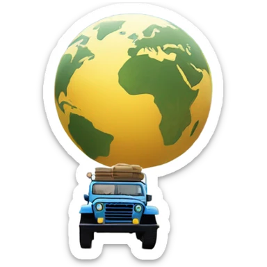 An adventurous jeep on an open road with the globe in the background, conveying the idea of ​​freedom and exploration. sticker