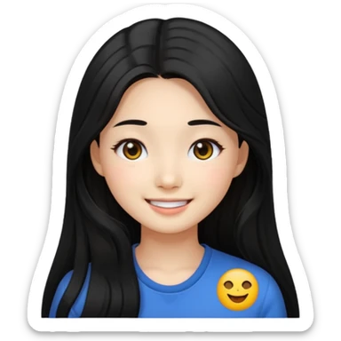 beautiful Korean girl with black long hair and black eyes, emoji style sticker