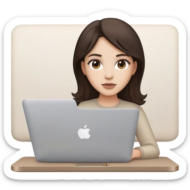 Brunette woman content creator with a MacBook neutral tones sticker