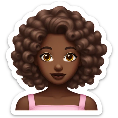 Chocolate dark skin girl with long curly dark brown hair, brown lip liner and  pink gloss on lips, gorgeous radiant skin sticker