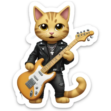 Cat playing electric guitar, punk, emo.  sticker