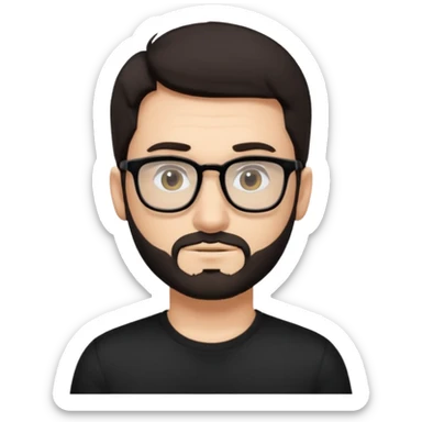 chico con gafas y barba corta moreno, piel clara camiseta negra sticker