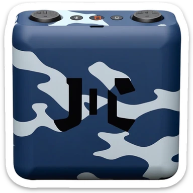 Navy blue and black maritime camouflage JBL Go 4, minimalist design, sleek portable speaker, simplified form sticker