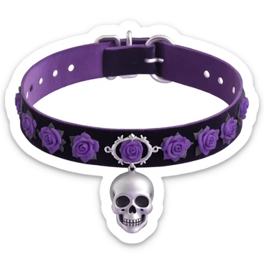 gothic choker with deep amethyst velvet band, silver skull charm, black rose centerpiece, rich and gothic style sticker