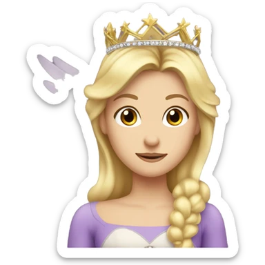 Caucasian, blonde princess wearing princess crown that does not look like a halo in a purple dress and she has angel wings  sticker