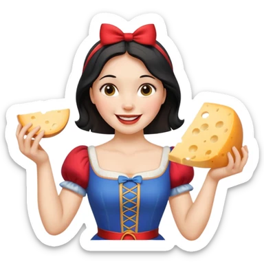 happy Snow White holding wedge of cheese sticker