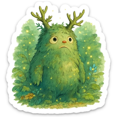 a whimsical forest spirit, ghibli style, detailed, vibrant, magical atmosphere sticker
