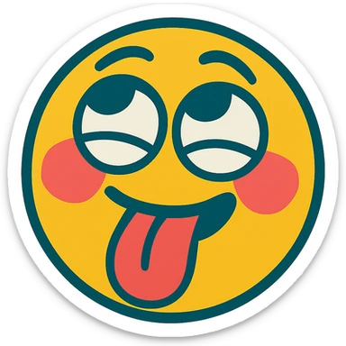 blushing face with eyes rolled up and tongue out, playful expression, vibrant toon style sticker