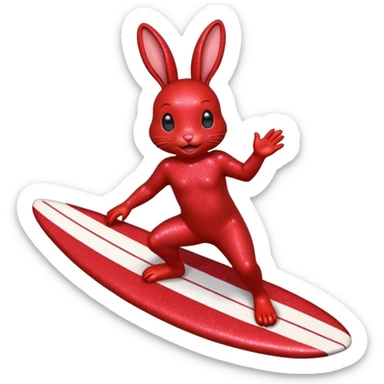 Surfing red glitter rabbit Happy  sticker