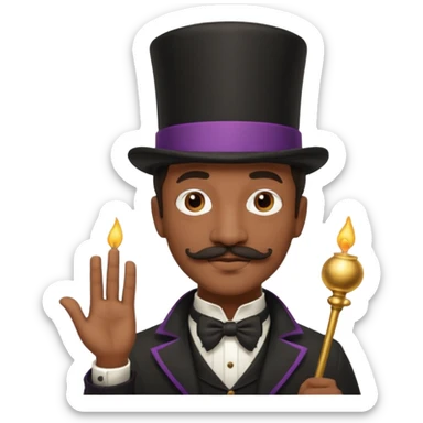 Black male magician, mustache, wearing classic top hat sticker