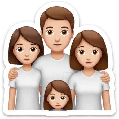 boy with brown hair in white T-shirt,with mom, dad and twin sisters sticker