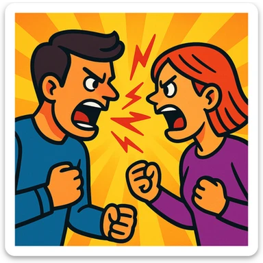 two people yelling at each other, vibrant cartoon style sticker