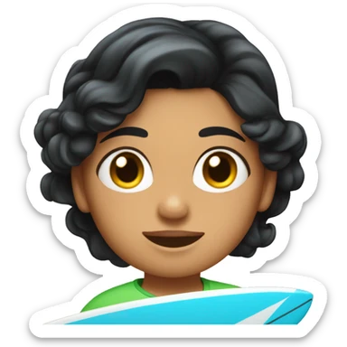 Girl surfer with black hair go on the big wave  sticker