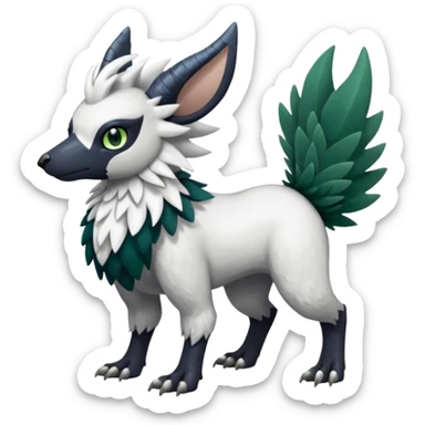 Shiny Black Grey White and Dark-Green Trico-Nargacuga-Skiddo-Sprigatito-Absol-fusion (full body) sticker