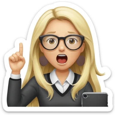 blonde girl with long hair, white glasses, shouting sticker