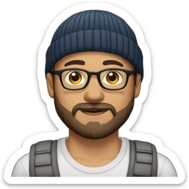 hasan abi, light skinned, turkish american, early 20s male, tanktop and beanie, brown hair, beard and mustache, thin rimmed glasses sticker