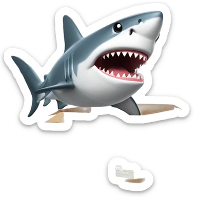 shark with polo shirt selling boxes. make it as big as possible within the constraints of adding it as a teams emoji. sticker