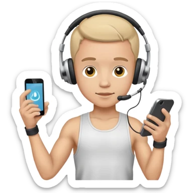 Boy holding phone, headphones on at gym lighter skin sticker