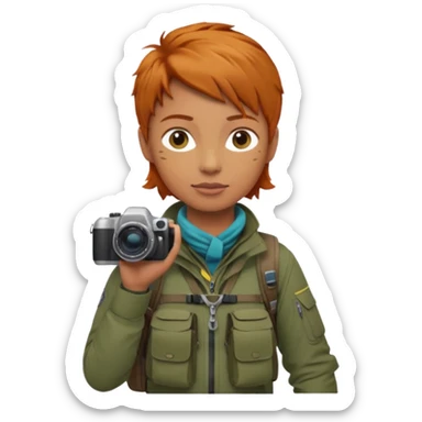 
wildlife photographer, trekking clothes, ginger hair sticker