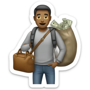 man with overloaded bag with money sticker