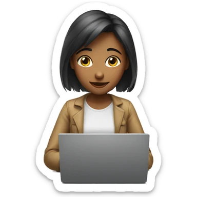 A girl working on laptop with what expression sticker