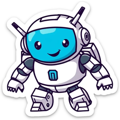 futuristic transformer robot with a big grin laughing sticker