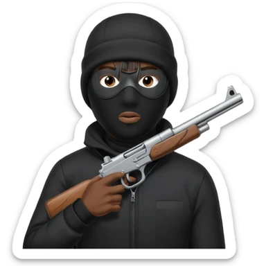 black guy thug with ski mask and gun wearing black shirt sticker
