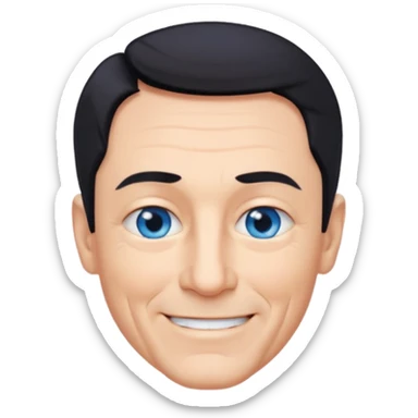 homme 60 ans menton pointu, yeux bleus cheveux noir courts sourir sticker