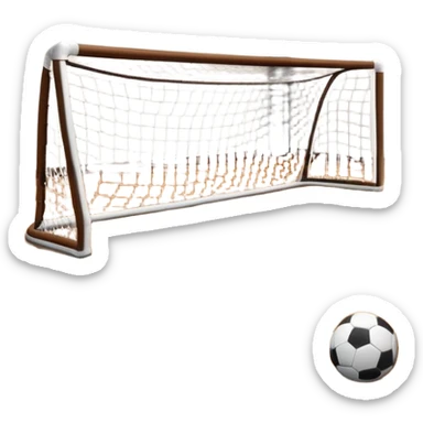 A close-up of footballs and a goal on a covered indoor futsal court with a wooden floor. The scene highlights the details of the balls and goalposts, with the smooth, polished court surface creating a clean and focused atmosphere for the game. sticker