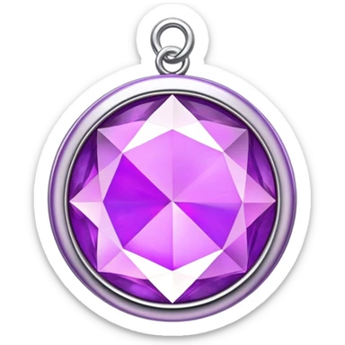 extra close-up round cut purple sugilite holographic gem with silver metal frame, designed as a charm sticker