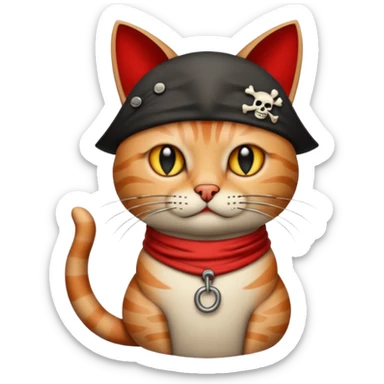 Vintage 1930s cartoon style emoji, cat, pirate aesthetic, thick black outlines, rubber hose animation style, monochrome with red accents, grainy paper texture, white background --v 6.0 sticker