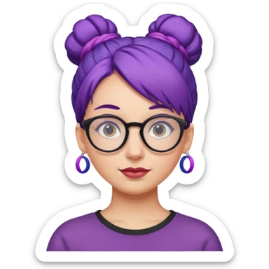 woman with purple hair bun and glasses sticker