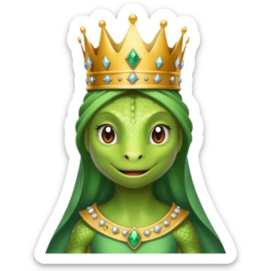 Female lizard wears crown gown sticker